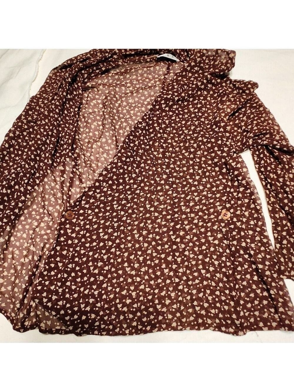 Ann Tjian Kenar Silk Floral Brown Beige Blouse Small - Picture 8 of 11
